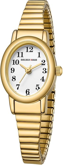 Women's Easy Read Gold Watch with Expansion Band, Buckle Oval Case