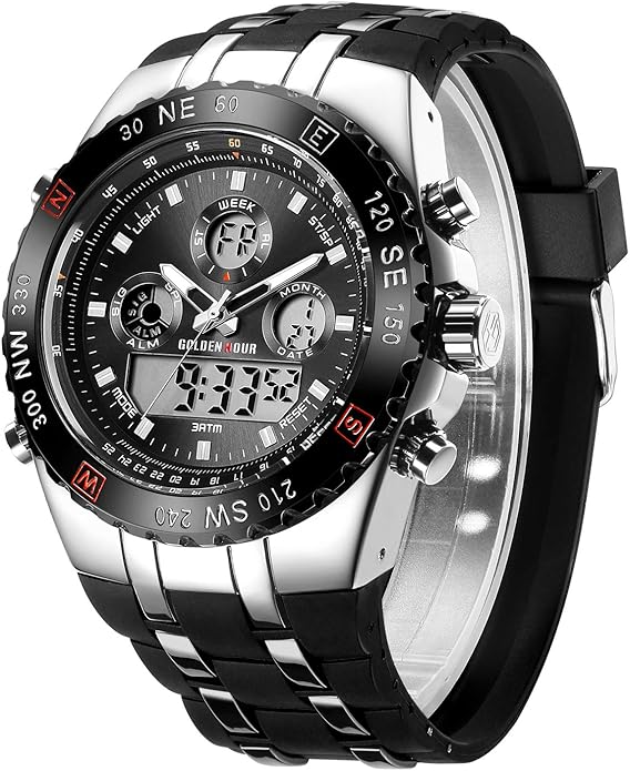 Luxury Military Sports Men's Watches Large Size Big Face with Rubber Band