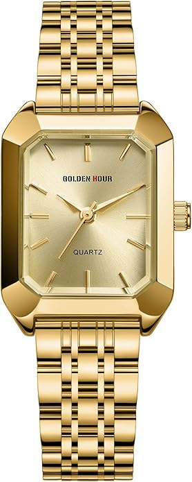 Women's Rectangular Quartz Watch, Gold Tone Stainless Steel Band